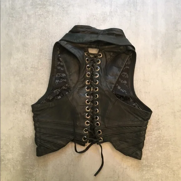 COPY - Skingraft Double Collar Leather Moto Sexy AF Vest - Picture 2 of 8